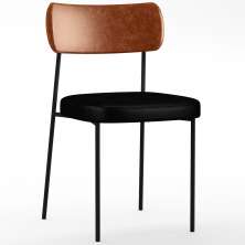 Cadeira Decorativa Para Sala De Jantar Melina L02 Couríssimo Camel Couríssimo Preto - Lyam Decor