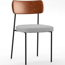 Cadeira Decorativa Para Sala De Jantar Melina L02 Couríssimo Camel Linho Cinza - Lyam Decor