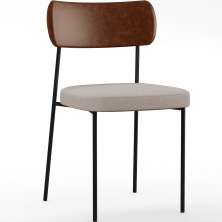 Cadeira Decorativa Para Sala De Jantar Melina L02 Couríssimo Marrom Linho Bege - Lyam Decor