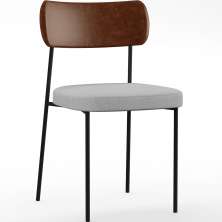 Cadeira Decorativa Para Sala De Jantar Melina L02 Couríssimo Marrom Linho Cinza - Lyam Decor