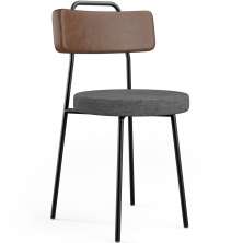 Cadeira Estofada Para Sala De Jantar Barcelona L02 Couríssimo Marrom Linho Cinza Escuro - Lyam