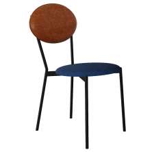 Cadeira Estofada Para Sala de Jantar Azuri Preto C01 Linho Azul Courino Caramelo  - Lyam Decor