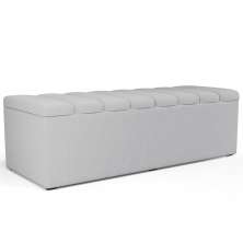 Calçadeira Recamier Baú Para Cama De Casal Dália 140x50 Cm W01 Linho Cinza - Lyam Decor