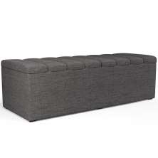 Calçadeira Recamier Baú Para Cama De Casal Queen Dália 160x50 Cm W01 Linho Cinza Escuro - Lyam Decor
