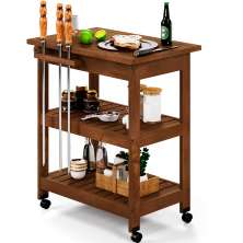 Carrinho De Churrasco Com Grade Mesa Bar Churrasqueira Home W02 Madeira Maciça Imbuia - Lyam Decor