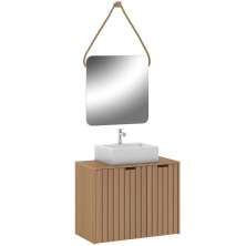 Conjunto Banheiro Gabinete 60cm Com Cuba E Espelho Nice B06 Nogal Noce Amêndoa - Lyam Decor