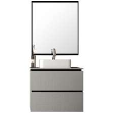 Conjunto Banheiro Gabinete 80cm 3 Gavetas Cuba E Espelho Urban B06 Branco Argento Preto - Lyam Decor