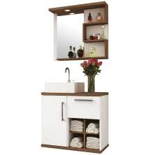 Conjunto Banheiro Gabinete Suspenso 70cm Com Armário E Cuba Veneza B06 Branco Nogal - Lyam Decor
