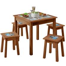 Conjunto De Mesa Com 04 Banquetas Madeira Maciça Pinus Com Cerâmica Vintage W02 Imbuia - Lyam Decor