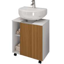Gabinete de Coluna Para Banheiro 01 Porta com Rodízios Pequin B02 Branco Ripado - Lyam Decor