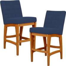 Kit 02 Banqueta Baixa Cozinha Bancada Bar Sala Jantar Fixa Mila L02 Suede Azul Marinho - Lyam Decor