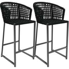 Kit 02 Banqueta Para Área Gourmet Cozinha Varanda Corda Náutica Porto D04 Preto - Lyam Decor