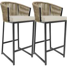 Kit 02 Banqueta Para Área Gourmet Cozinha Varanda Corda Náutica Sunset D04 Bege - Lyam Decor