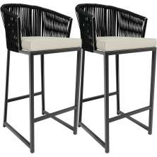 Kit 02 Banqueta Para Área Gourmet Cozinha Varanda Corda Náutica Sunset D04 Preto - Lyam Decor