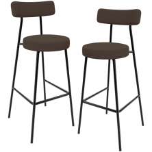 Kit 02 Banquetas Alta Bar Cozinha Sala De Jantar Em Aço Milão F01 Suede Marrom - Lyam Decor