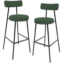 Kit 02 Banquetas Alta Bar Cozinha Sala De Jantar Em Aço Milão F01 Suede Verde Musgo - Lyam Decor