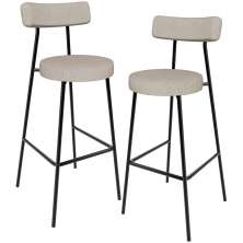Kit 02 Banquetas Alta Bar Cozinha Sala De Jantar Em Aço Milão L02 Linho Bege - Lyam Decor