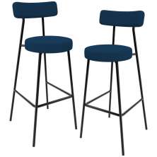 Kit 02 Banquetas Alta Bar Cozinha Sala De Jantar Em Aço Milão L02 Suede Azul Marinho - Lyam Decor