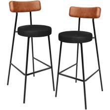 Kit 02 Banquetas Alta Bar Cozinha Sala De Jantar Milão L02 Couríssimo Camel Preto - Lyam Decor