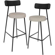 Kit 02 Banquetas Alta Bar Cozinha Sala De Jantar Milão L02 Couríssimo Preto Linho Bege - Lyam Decor