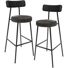 Kit 02 Banquetas Alta Bar Cozinha Sala De Jantar Milão L02 Couríssimo Preto Linho Chumbo - Lyam Decor