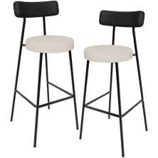 Kit 02 Banquetas Alta Bar Cozinha Sala De Jantar Milão L02 Couríssimo Preto Linho Cru - Lyam Decor