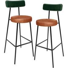 Kit 02 Banquetas Alta Bar Cozinha Sala Jantar Milão L02 Facto Verde Couríssimo Camel - Lyam Decor