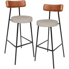 Kit 02 Banquetas Alta Cozinha Bar Sala De Jantar Milão L02 Couríssimo Camel Linho Bege - Lyam Decor