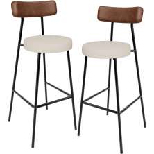 Kit 02 Banquetas Alta Cozinha Bar Sala De Jantar Milão L02 Couríssimo Marrom Linho Cru - Lyam Decor