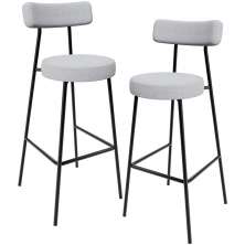 Kit 02 Banquetas Alta Cozinha Bar Sala Jantar Estrutura Em Aço Milão L02 Bouclê Cinza - Lyam Decor