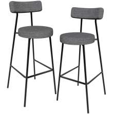 Kit 02 Banquetas Alta Cozinha Bar Sala Jantar Estrutura Em Aço Milão L02 Linho Cinza Escuro - Lyam Decor