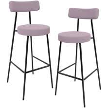 Kit 02 Banquetas Alta Cozinha Bar Sala Jantar Estrutura Em Aço Milão L02 Suede Rosê - Lyam Decor