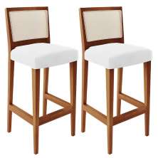Kit 02 Banquetas Alta Cozinha Sala De Jantar Encosto Tela Branco Zion L02 Facto Branco - Lyam Decor