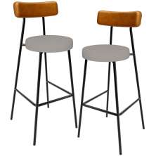 Kit 02 Banquetas Alta Cozinha Sala Jantar Aço Milão L02 Couríssimo Whisky Linho Bege - Lyam Decor