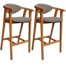 Kit 02 Banquetas Alta Para Cozinha Bancada Bar Sala de Jantar Fixa Cecília L02 Bouclê Bege - Lyam