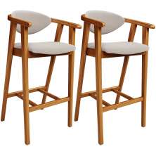 Kit 02 Banquetas Alta Para Cozinha Bancada Bar Sala de Jantar Fixa Cecília L02 Bouclê Creme - Lyam
