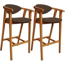 Kit 02 Banquetas Alta Para Cozinha Bancada Bar Sala de Jantar Fixa Cecília L02 Suede Marrom - Lyam