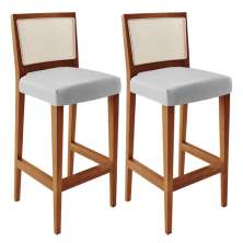 Kit 02 Banquetas Alta Para Cozinha Encosto Tela Branco Zion L02 Facto Cinza Metalizado - Lyam Decor