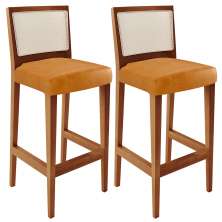 Kit 02 Banquetas Alta Para Cozinha Encosto em Tela Branco Zion L02 Couríssimo Whisky - Lyam Decor