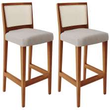 Kit 02 Banquetas Alta Para Cozinha Encosto em Tela Branco Zion L02 Linho Bege - Lyam Decor