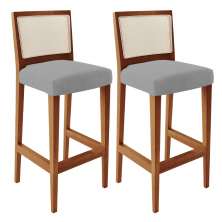 Kit 02 Banquetas Alta Para Cozinha Encosto em Tela Branco Zion L02 Suede Cinza - Lyam Decor