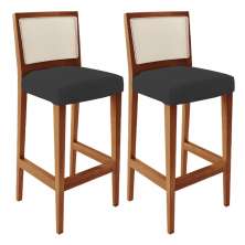 Kit 02 Banquetas Alta Para Cozinha Encosto em Tela Branco Zion L02 Suede Preto - Lyam Decor