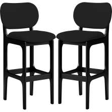 Kit 02 Banquetas Alta Para Cozinha Madeira Fixa Betta L02 Preto Facto Preto - Lyam Decor