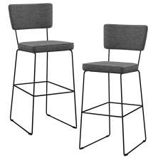 Kit 02 Banquetas Alta Para Cozinha Sala Base Em Aço Fixa Allana L02 Linho Cinza Escuro - Lyam Decor