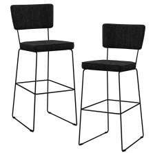 Kit 02 Banquetas Alta Para Cozinha Sala De Jantar Base Aço Fixa Allana L02 Linho Chumbo - Lyam Decor