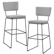 Kit 02 Banquetas Alta Para Cozinha Sala De Jantar Base Aço Fixa Allana L02 Linho Cinza - Lyam Decor