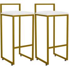Kit 02 Banquetas Alta Para Cozinha Sala De Jantar Hanna L02 Dourado Corano Branco - Lyam Decor