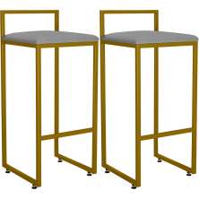 Kit 02 Banquetas Alta Para Cozinha Sala De Jantar Hanna L02 Dourado Corano Cinza - Lyam Decor