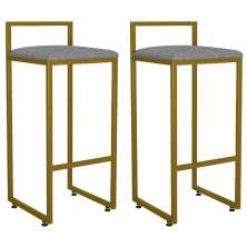 Kit 02 Banquetas Alta Para Cozinha Sala De Jantar Hanna L02 Dourado Linho Cinza Escuro - Lyam Decor