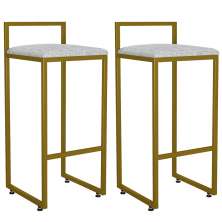 Kit 02 Banquetas Alta Para Cozinha Sala De Jantar Hanna L02 Dourado Linho Cru - Lyam Decor